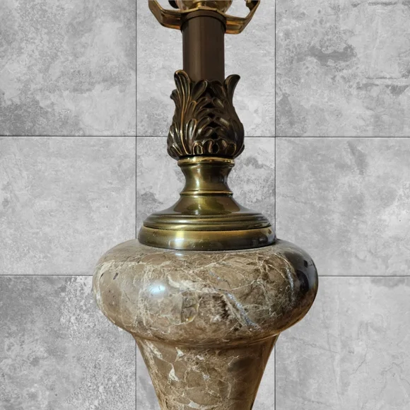 VTG Onyx Marble Brass Table Lamp Hollywood Regency Sty Lighting Italy Urn Shade